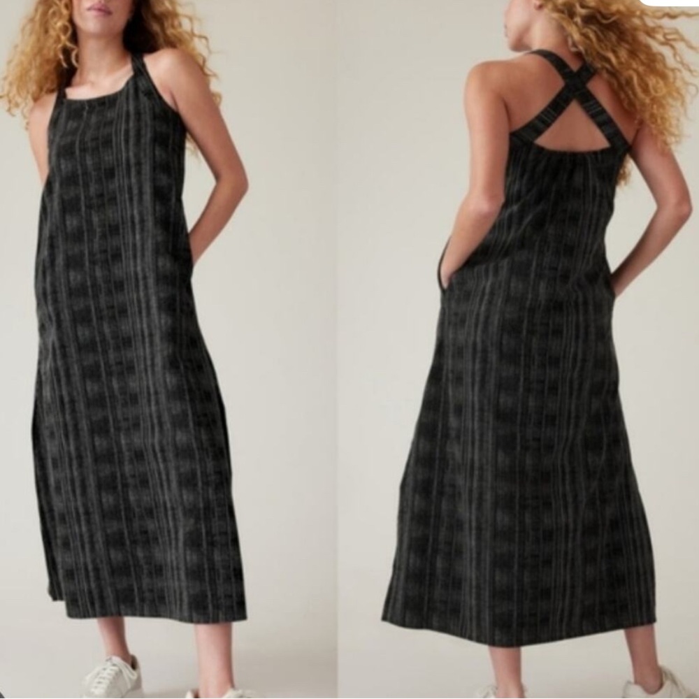Athleta Amara Black Striped Crossback Maxi Dress - Women